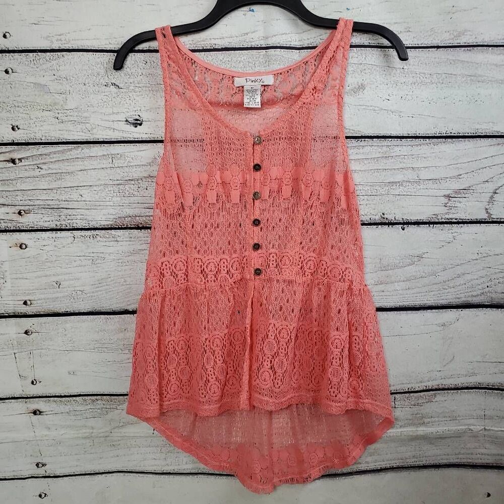Peach Crochet Lace Button-Front Tank Top - Women's